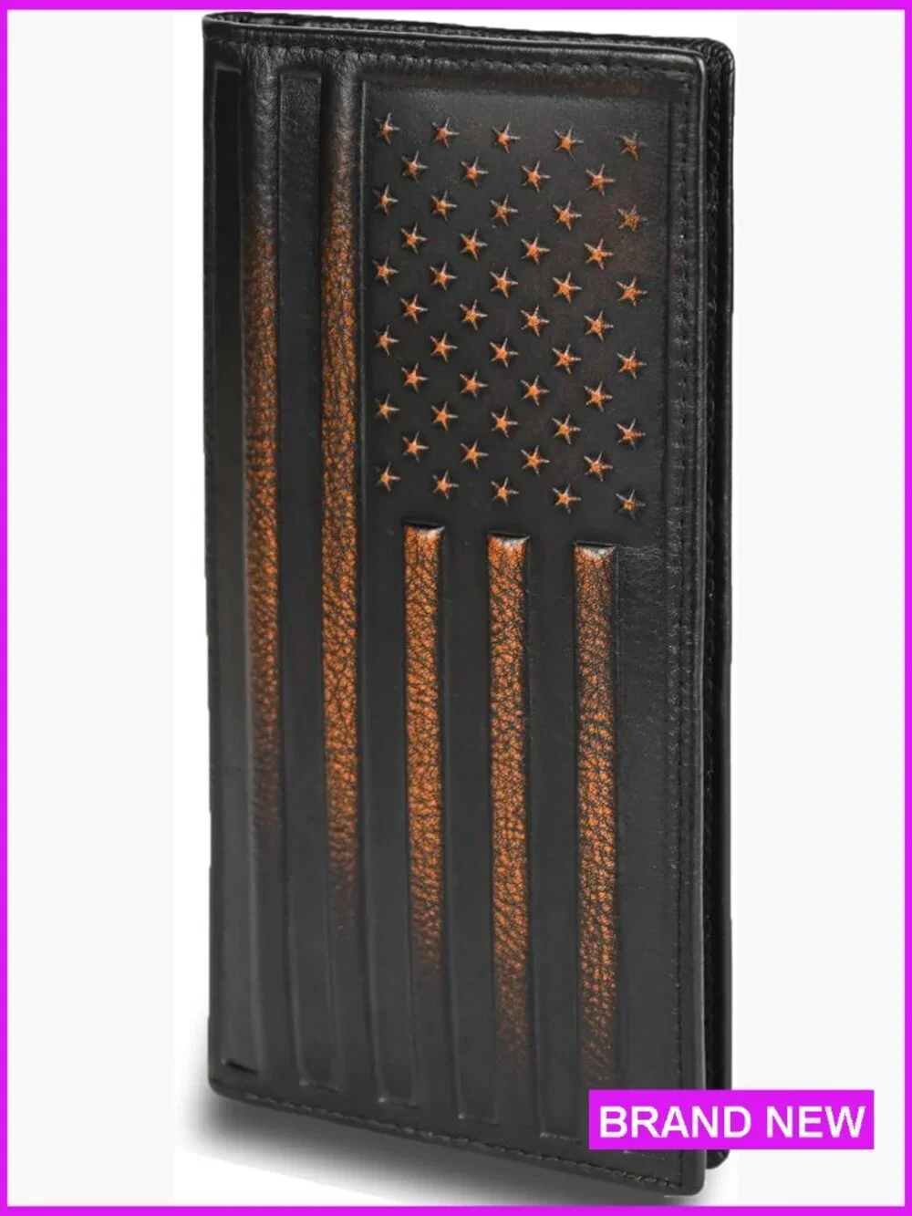 Full Grain Leather Bifold Wallet RFID Blocking Slim Design Patriotic Style